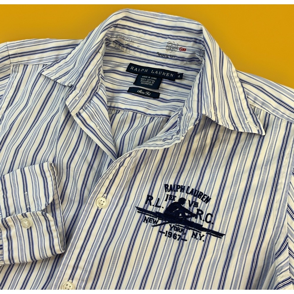 Vintage Polo Ralph Lauren Shirt Rowing Club Crest Logo‎ 90s Slim Fit Women Sz 4
